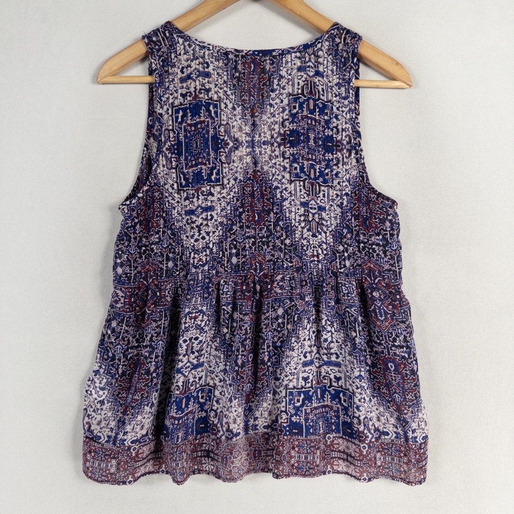 Joie Tank Top Womens Sz Small Red White Blue Geometric Silk Sheer Boho Festival - Picture 4 of 9